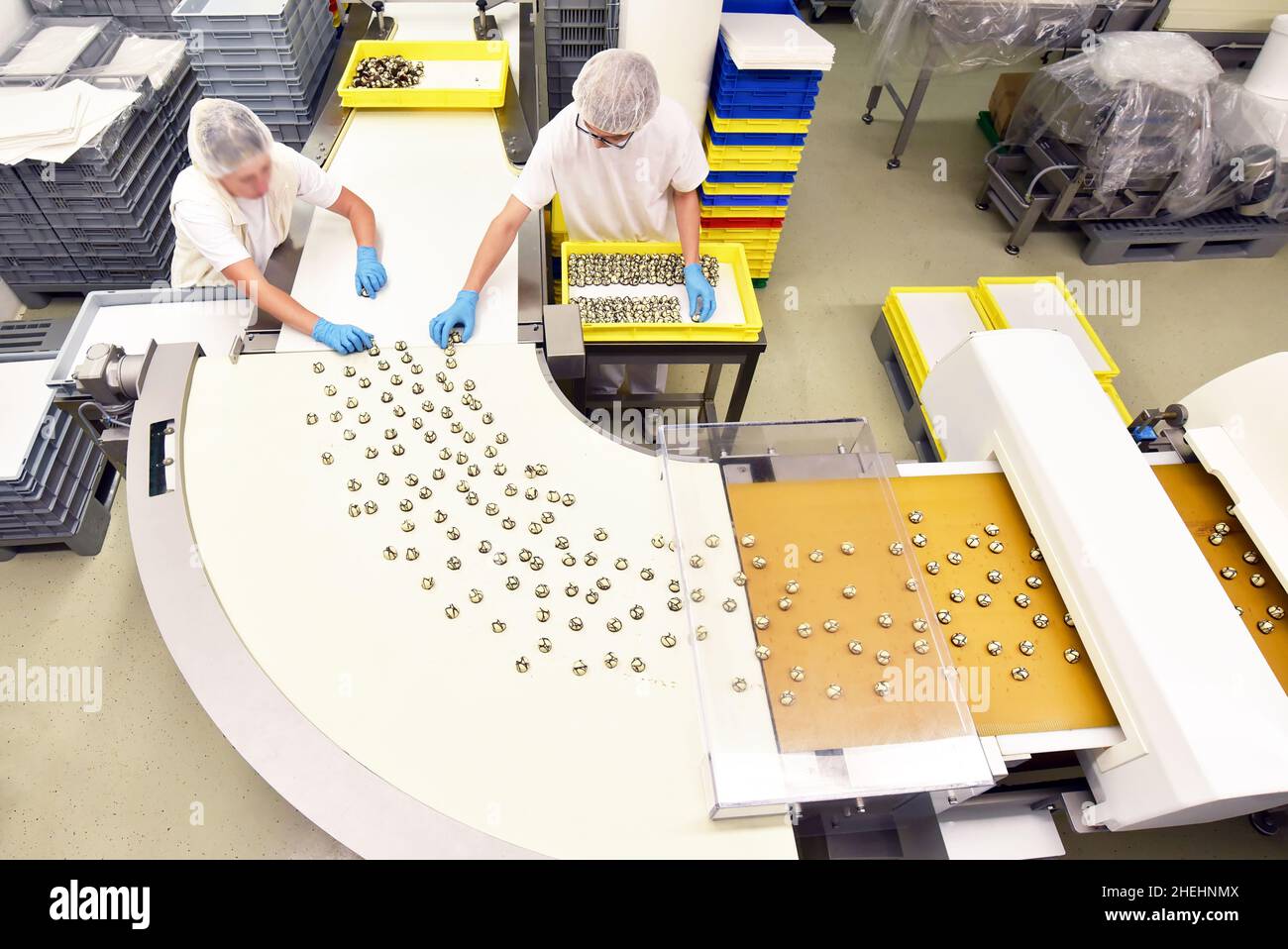 Production de pralines dans une usine pour l'industrie alimentaire Banque D'Images