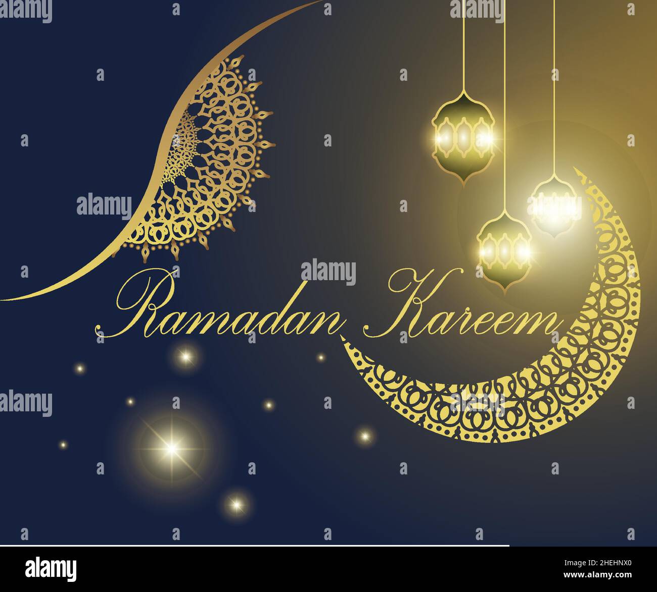 Illustration d'affiche de Ramadan, motif d'ornement de lune, lustre, avec un effet de lumière dorée semble luxueux, bon pour les bannières, les affiches, les médias promotionnels Illustration de Vecteur