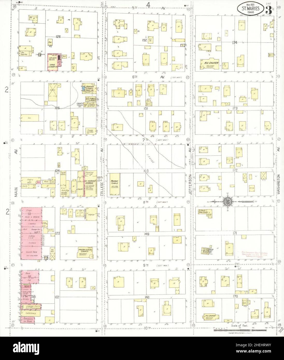 Sanborn carte d'assurance-incendie de Saint Maries, comté de Benewah, Idaho. Banque D'Images