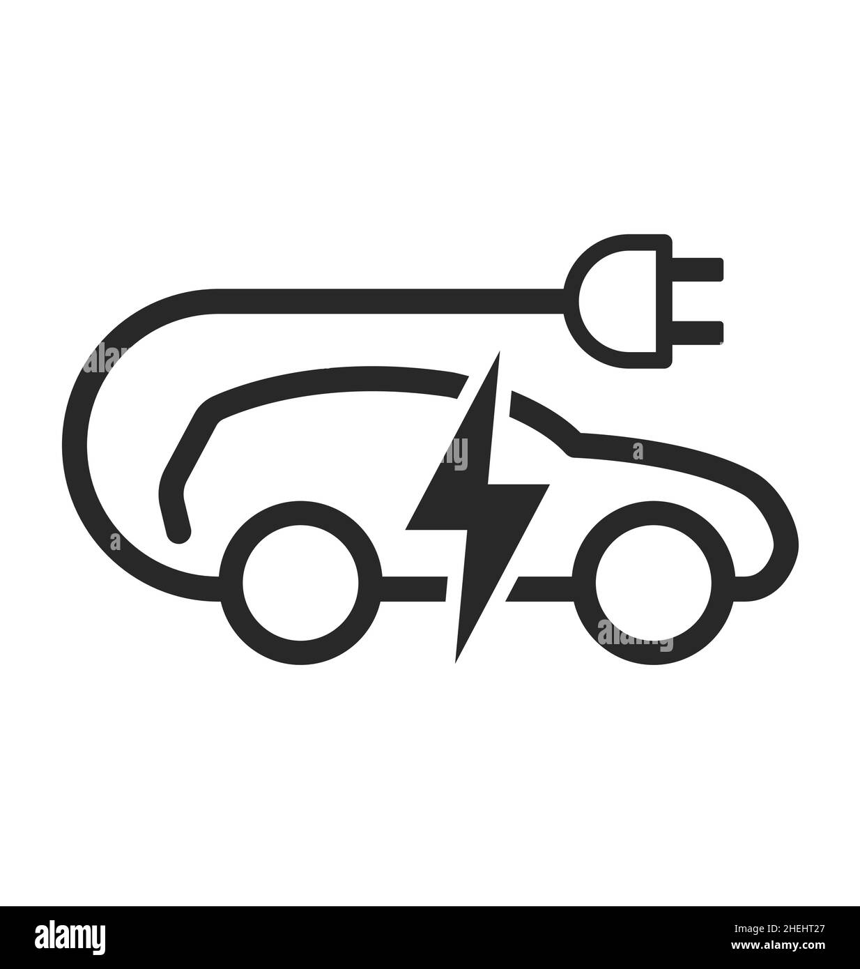 simple électrique sport coupé voiture point de charge logo symbole station icône avec fiche d'alimentation et éclair vecteur isolé sur fond blanc Illustration de Vecteur