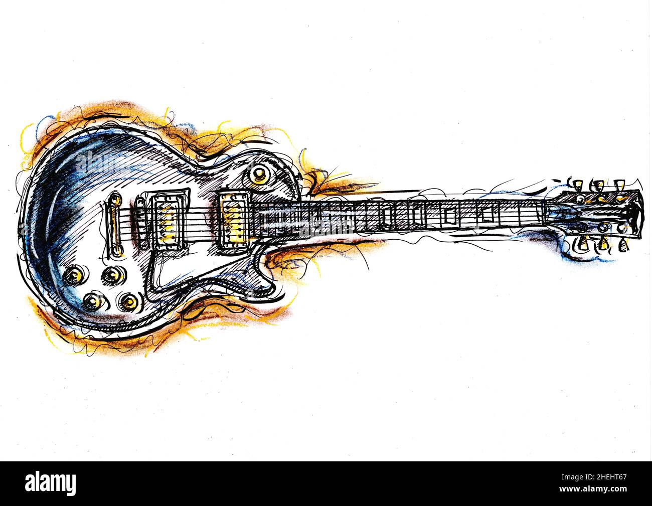 Dessin dessiné à la main en ligne et couleur pastel d'une guitare électrique  vintage sur fond blanc Photo Stock - Alamy