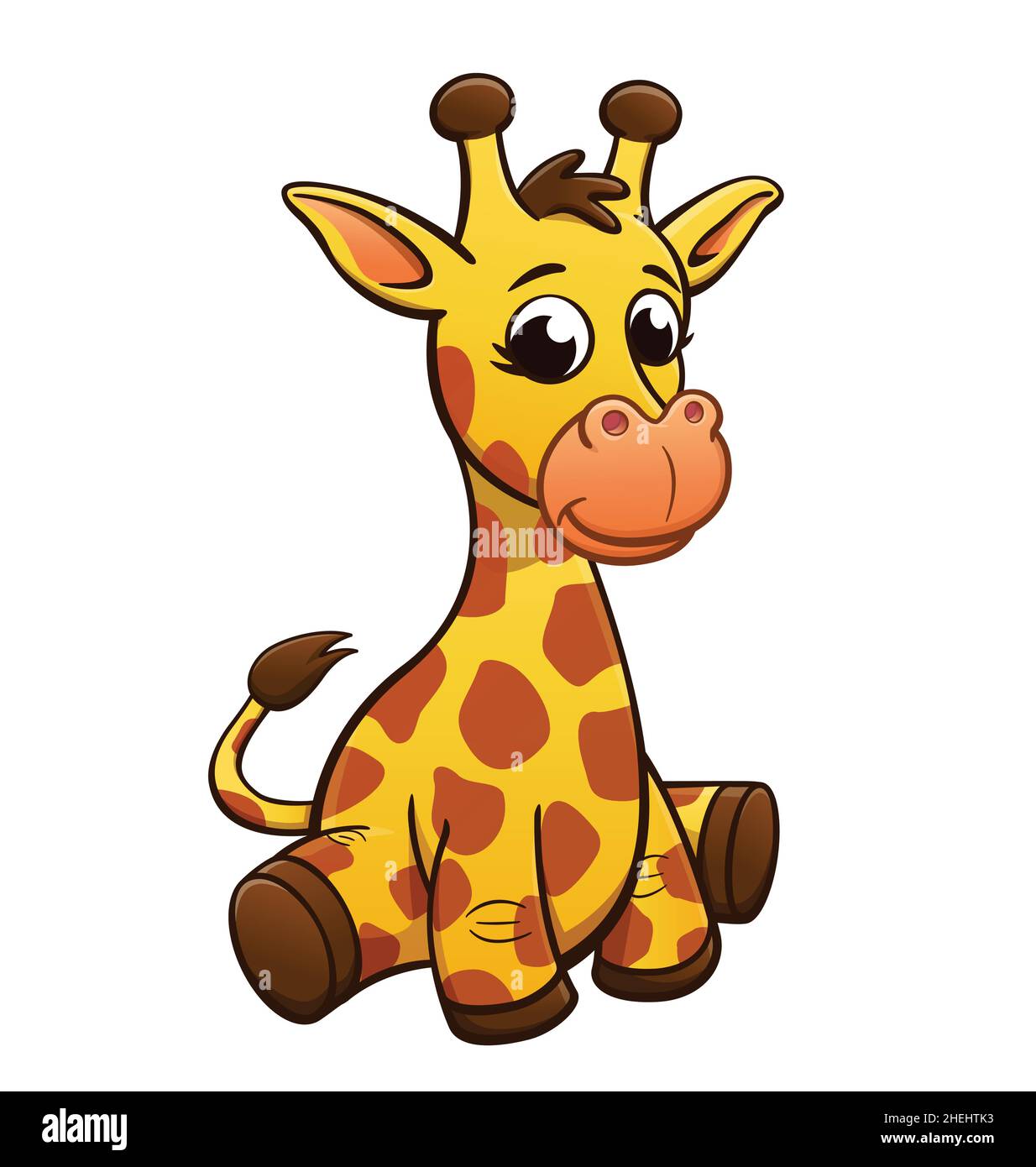 mignon dessin animé jeune bébé girafe personnage assis illustration vecteur isolé sur fond blanc Illustration de Vecteur