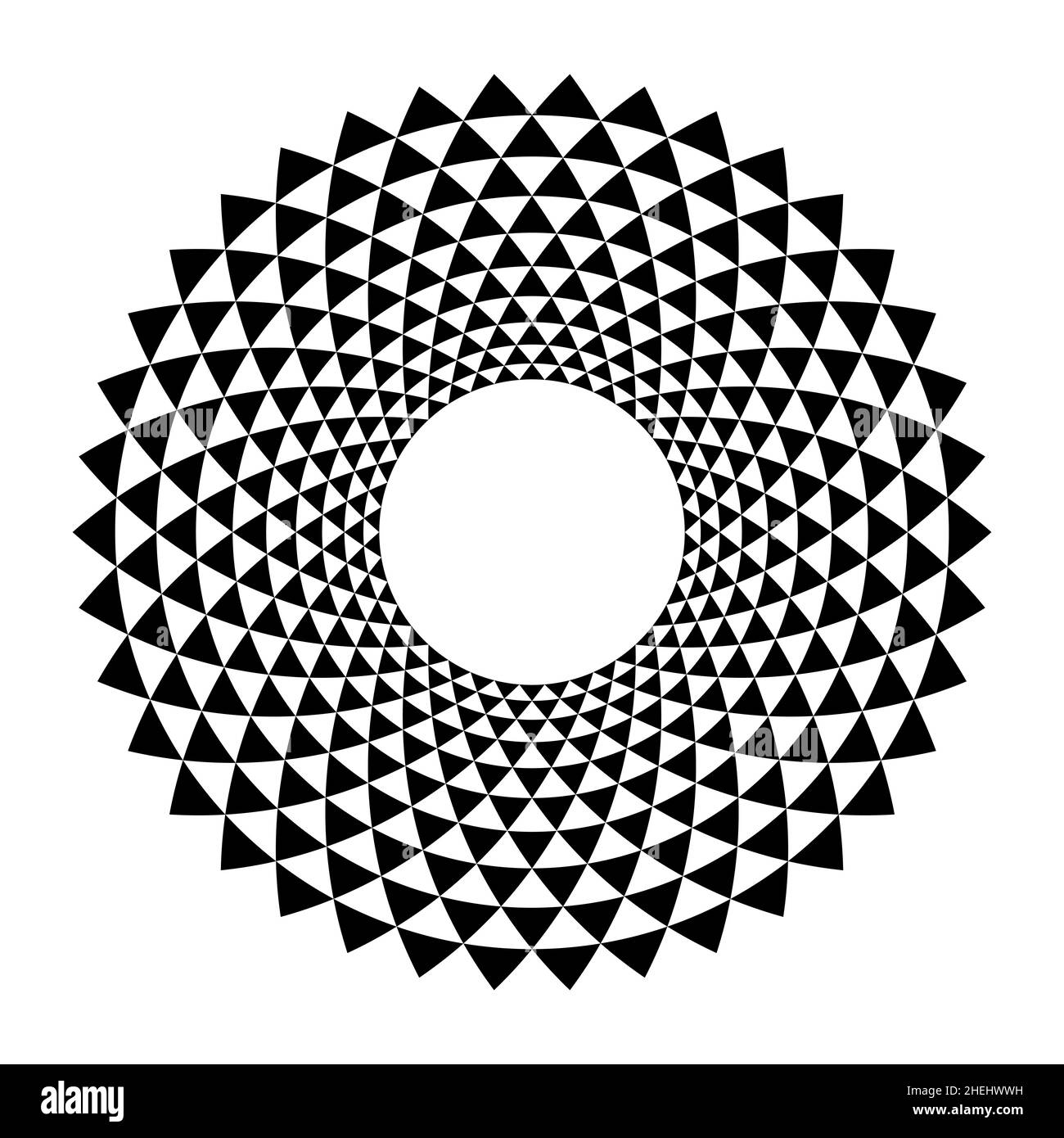 Zone circulaire avec répétition triangulaire.Cadre circulaire, en spirale comme les triangles disposés.Bordure ronde décorative. Banque D'Images