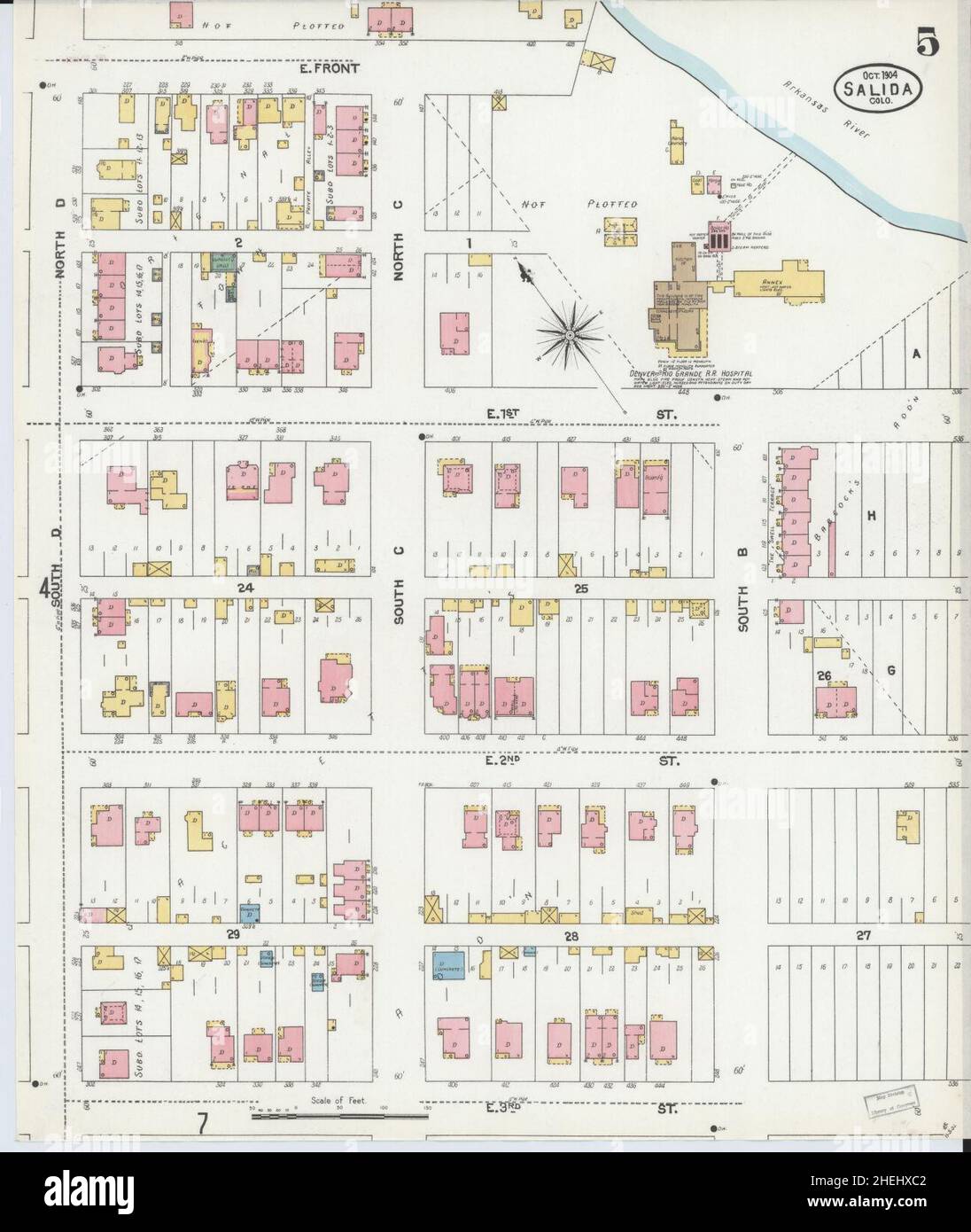 Sanborn carte d'assurance-incendie de Salida, comté de Chaffee, Colorado. Banque D'Images