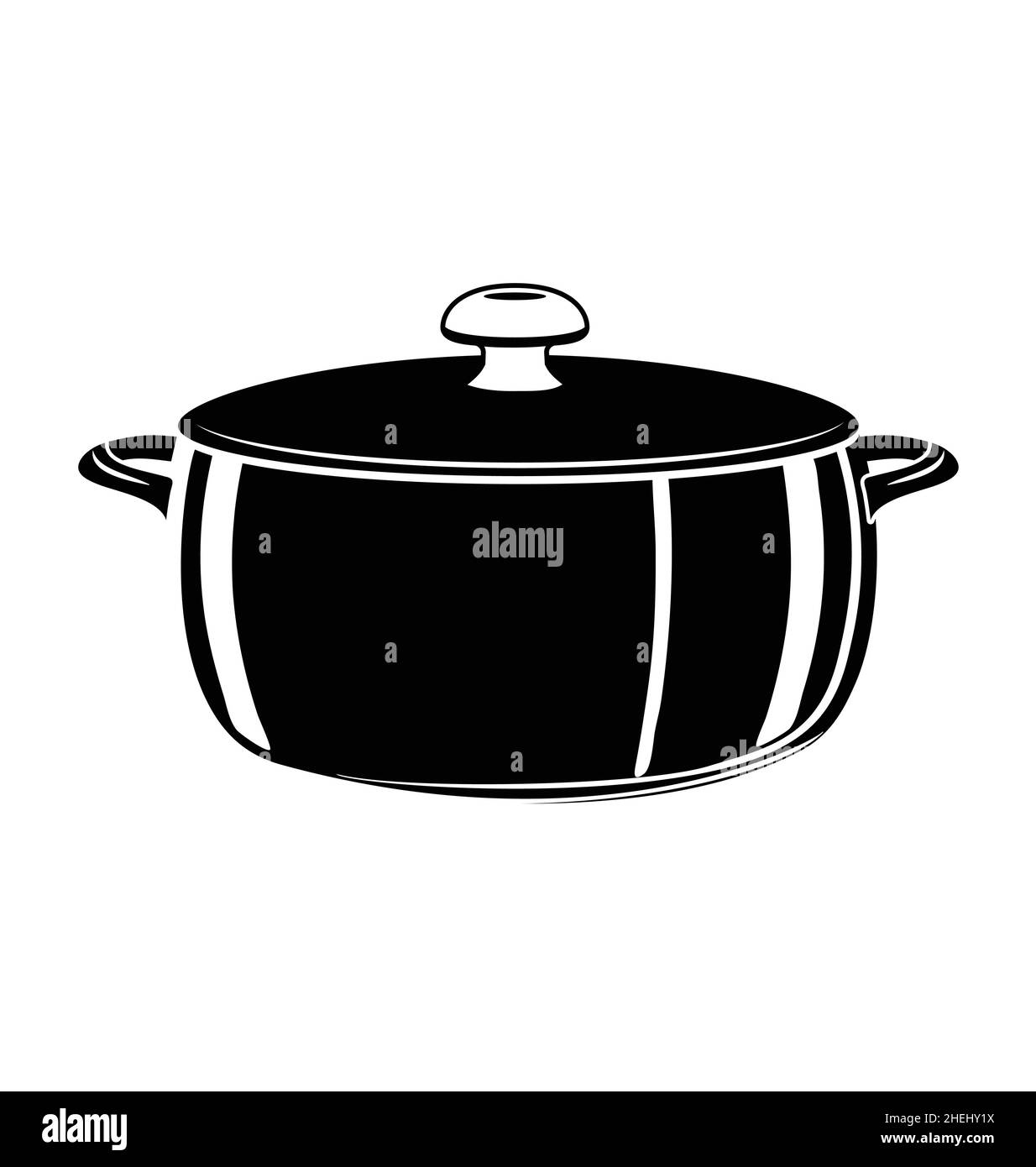 cuiseur à rôtir crock avec couvercle noir et blanc silhouette vector isolé sur fond blanc Illustration de Vecteur