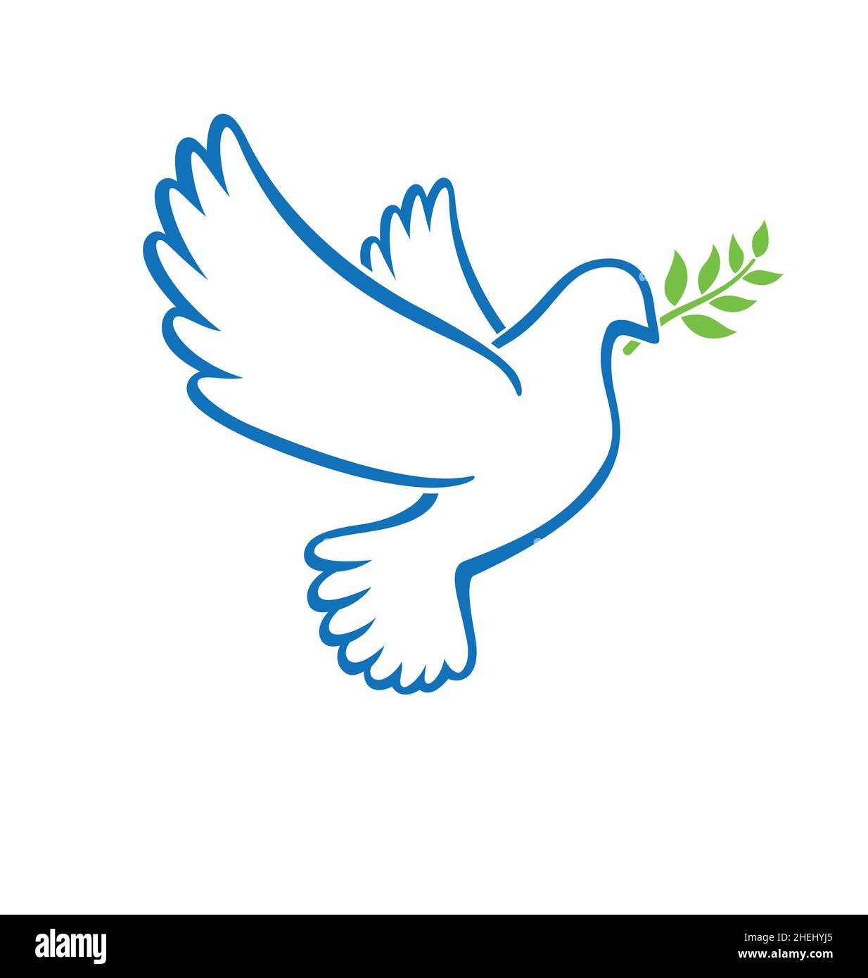 beau vol blanc paix colombe pigeon oiseau contour bleu avec branche d'olive vecteur de silhouette isolé sur fond blanc Illustration de Vecteur