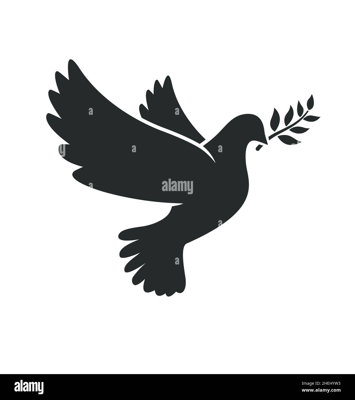 magnifique silhouette d'oiseau de pigeon de paix volant avec vecteur de branche d'olive isolé sur fond blanc Illustration de Vecteur