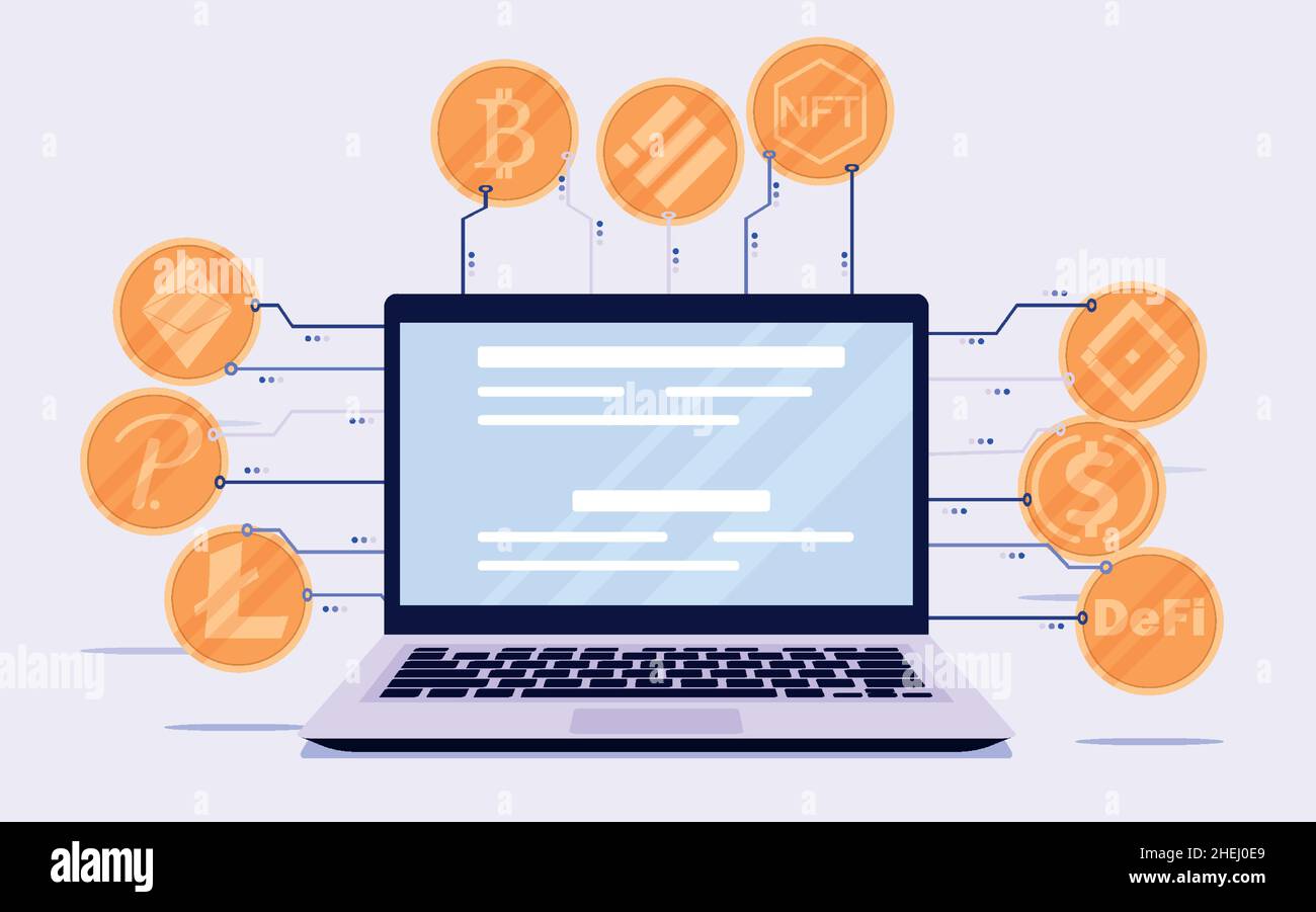 Ordinateur portable.Symbole de crypto-monnaie et image de pièce pour une  utilisation dans un projet Web sécurisé en monnaie numérique Image  Vectorielle Stock - Alamy