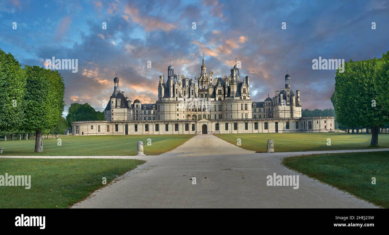 Le Château de Chambord, Centre-Val de Loire, un château de la Renaissance française (1519-1547).Chambord est le plus grand château de la vallée de la Loire; il était Banque D'Images