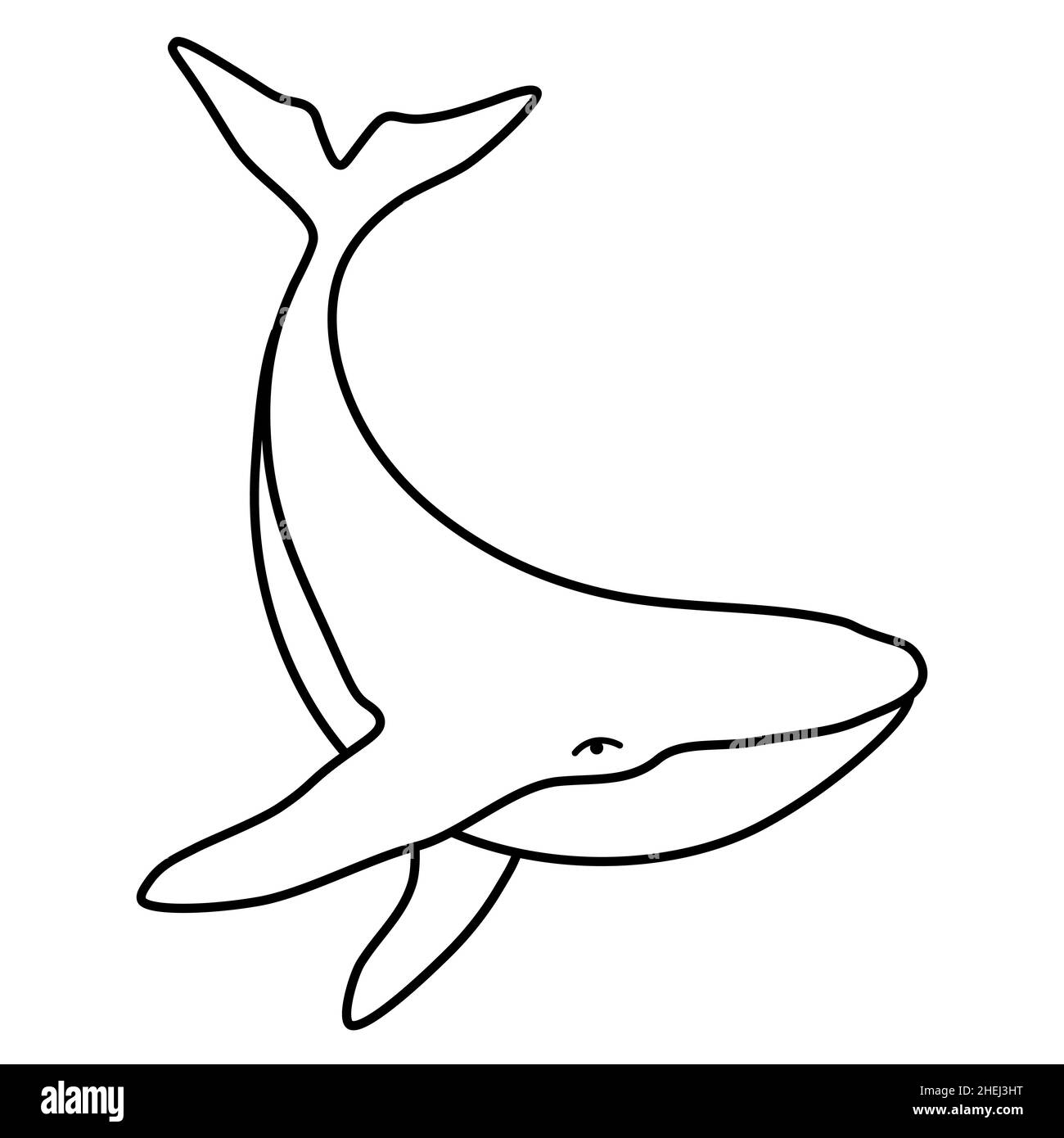 Illustration du logo vectoriel simple représentant un petit rorqual à bosse.Contour isolé de baleine dessin isolé sur fond blanc Illustration de Vecteur