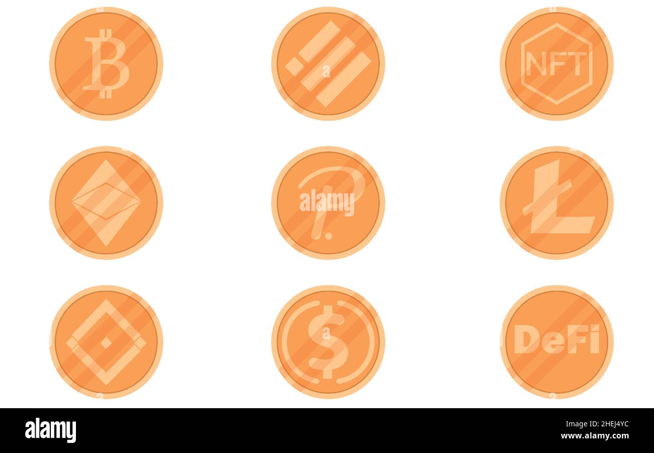 Ensemble d'icônes pour l'argent d'Internet.Symbole et pièce de monnaie crypto-monnaies. Illustration de Vecteur