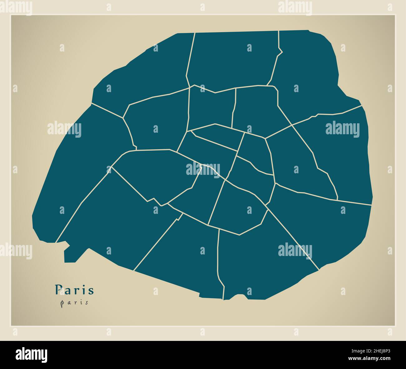 Carte moderne de la ville - capitale de la France à Paris avec ses quartiers Illustration de Vecteur