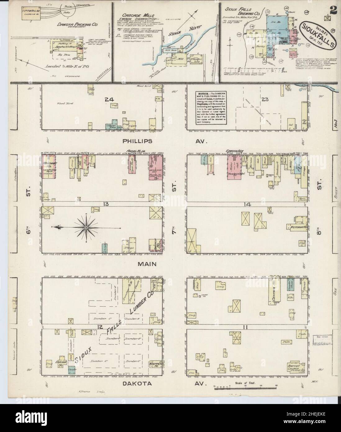 Carte d'assurance-incendie Sanborn de Sioux Falls, comté de Minnehaha, Dakota du Sud. Banque D'Images