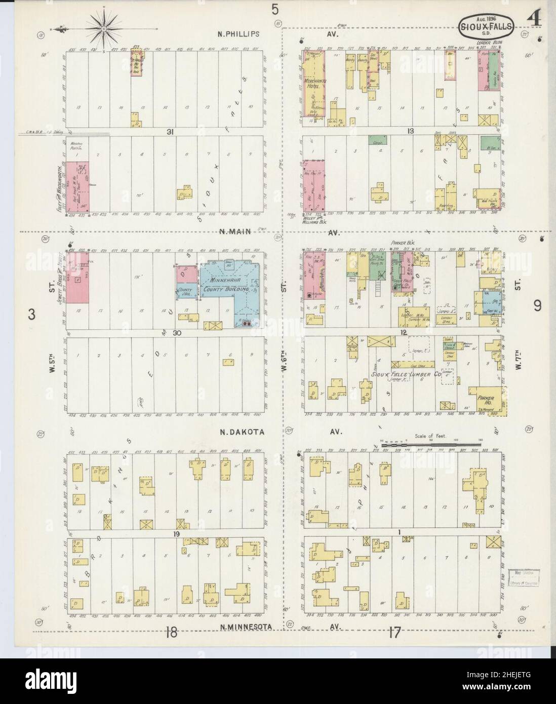 Carte d'assurance-incendie Sanborn de Sioux Falls, comté de Minnehaha, Dakota du Sud. Banque D'Images