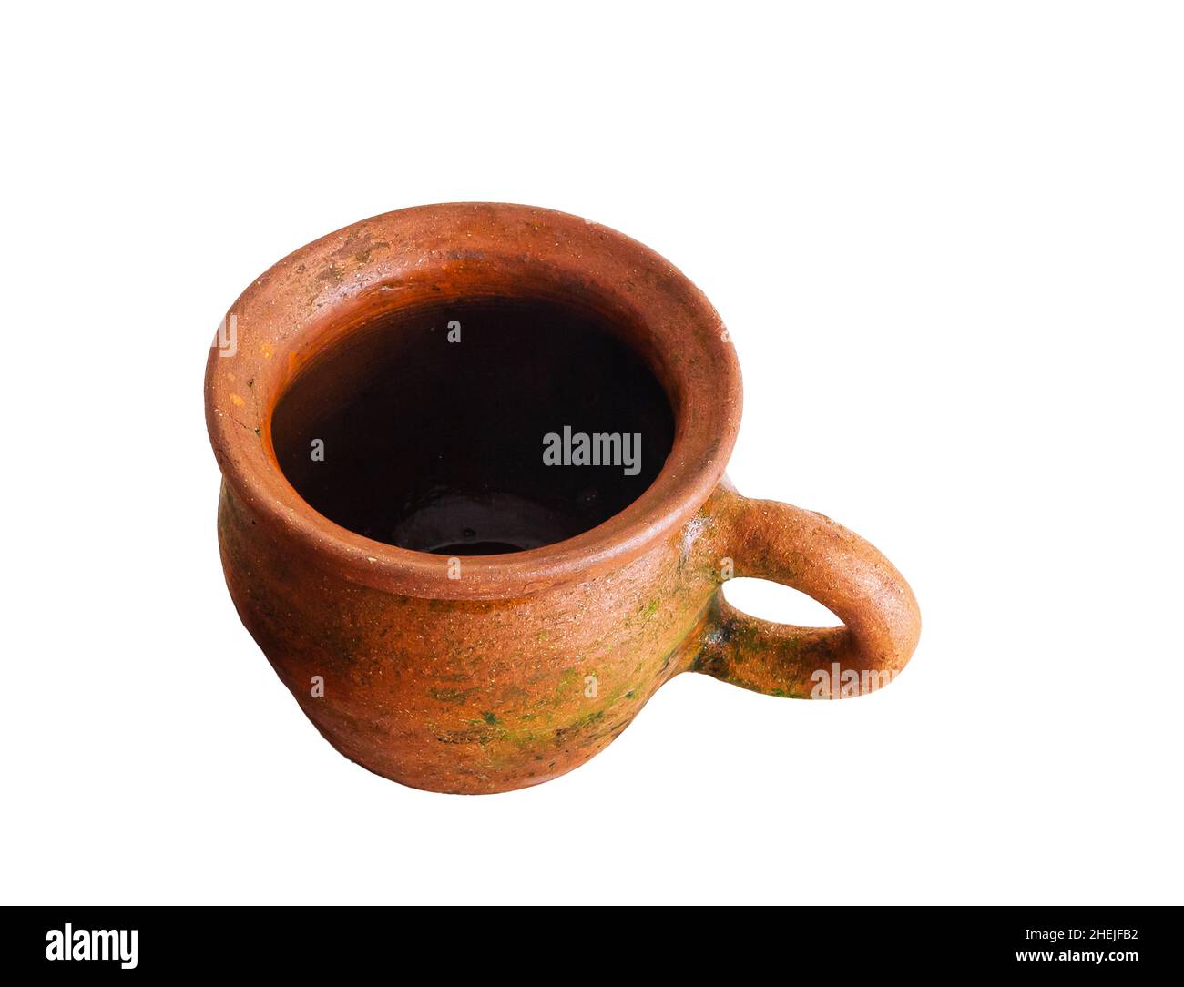 Récipient en argile avec poignée, isolé sur fond blanc Banque D'Images