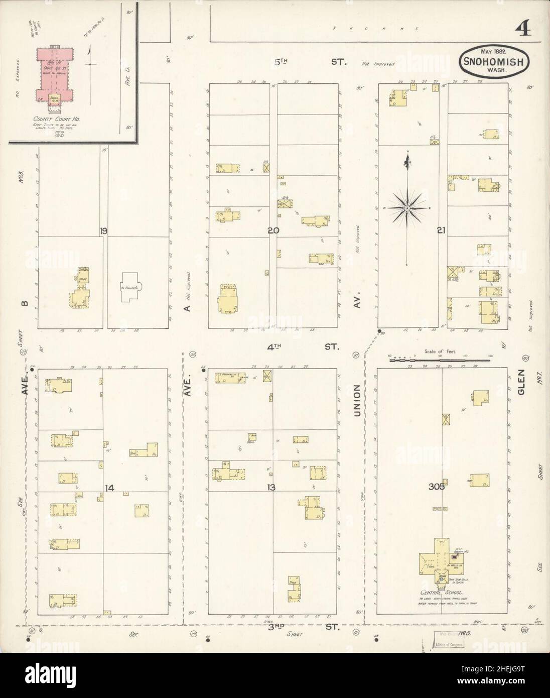 Carte d'assurance incendie Sanborn de Snohomish, comté de Snohomish, Washington. Banque D'Images