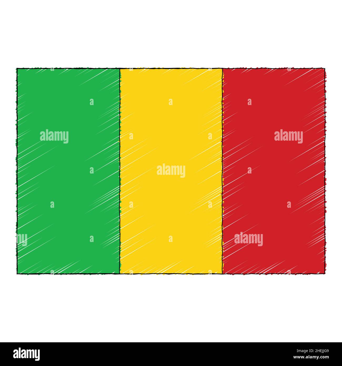 Drapeau d'esquisse dessiné à la main du Mali. icône de vecteur de style doodle Illustration de Vecteur