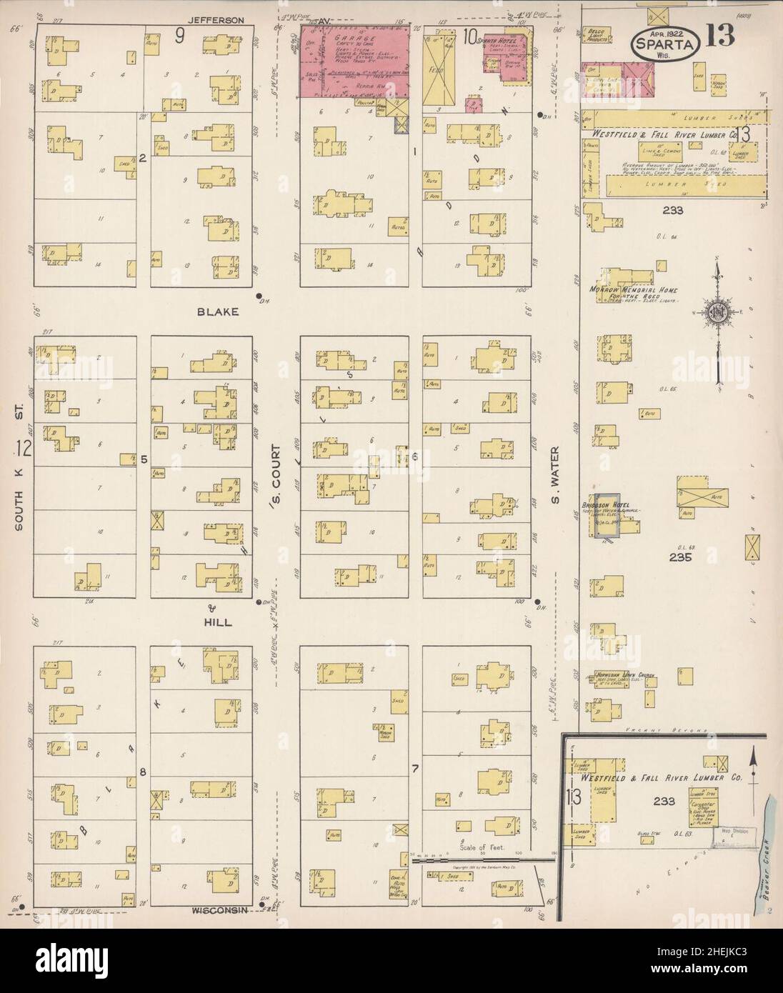 Carte d'assurance incendie Sanborn de Sparta, comté de Monroe, Wisconsin. Banque D'Images