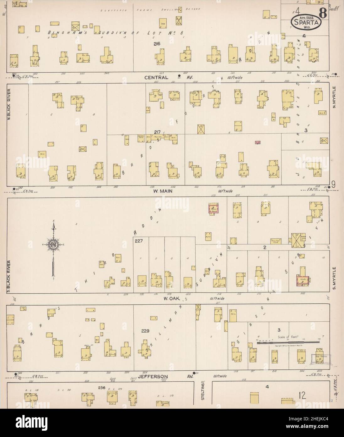 Carte d'assurance incendie Sanborn de Sparta, comté de Monroe, Wisconsin. Banque D'Images
