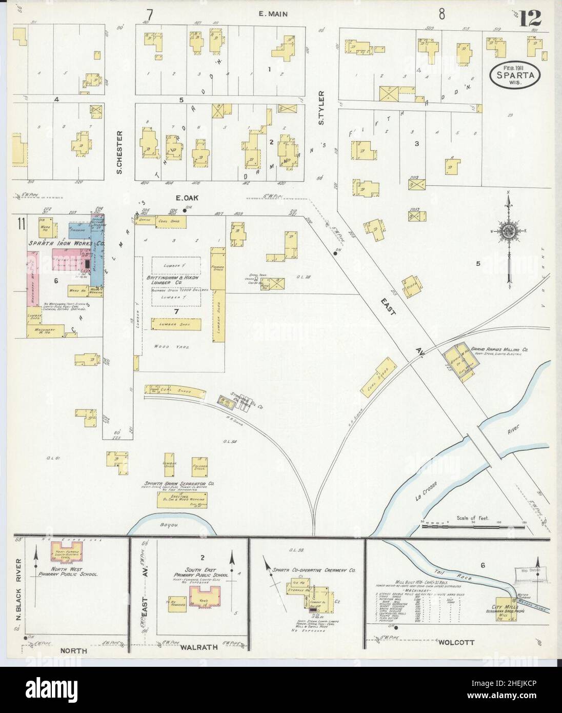 Carte d'assurance incendie Sanborn de Sparta, comté de Monroe, Wisconsin. Banque D'Images