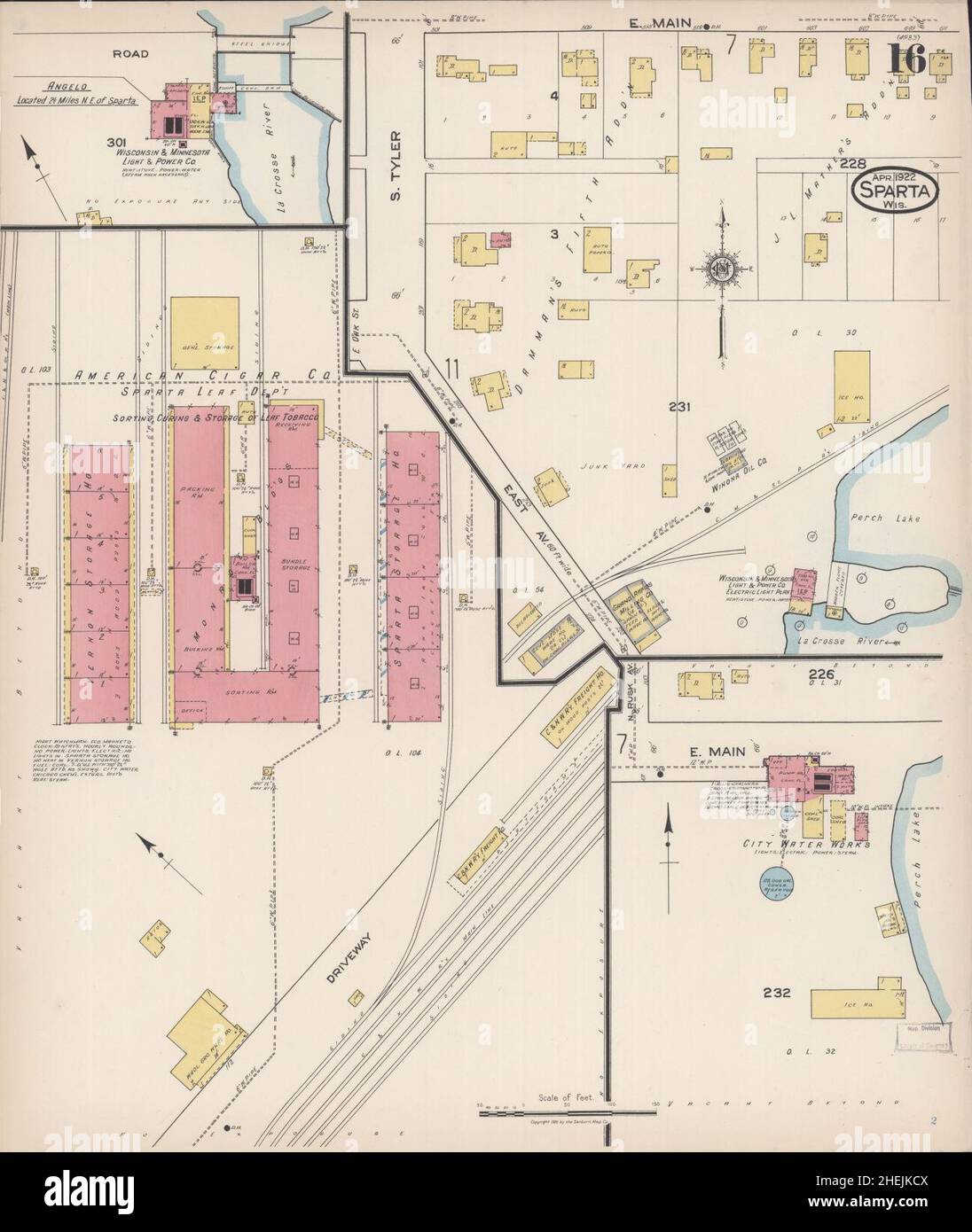 Carte d'assurance incendie Sanborn de Sparta, comté de Monroe, Wisconsin. Banque D'Images
