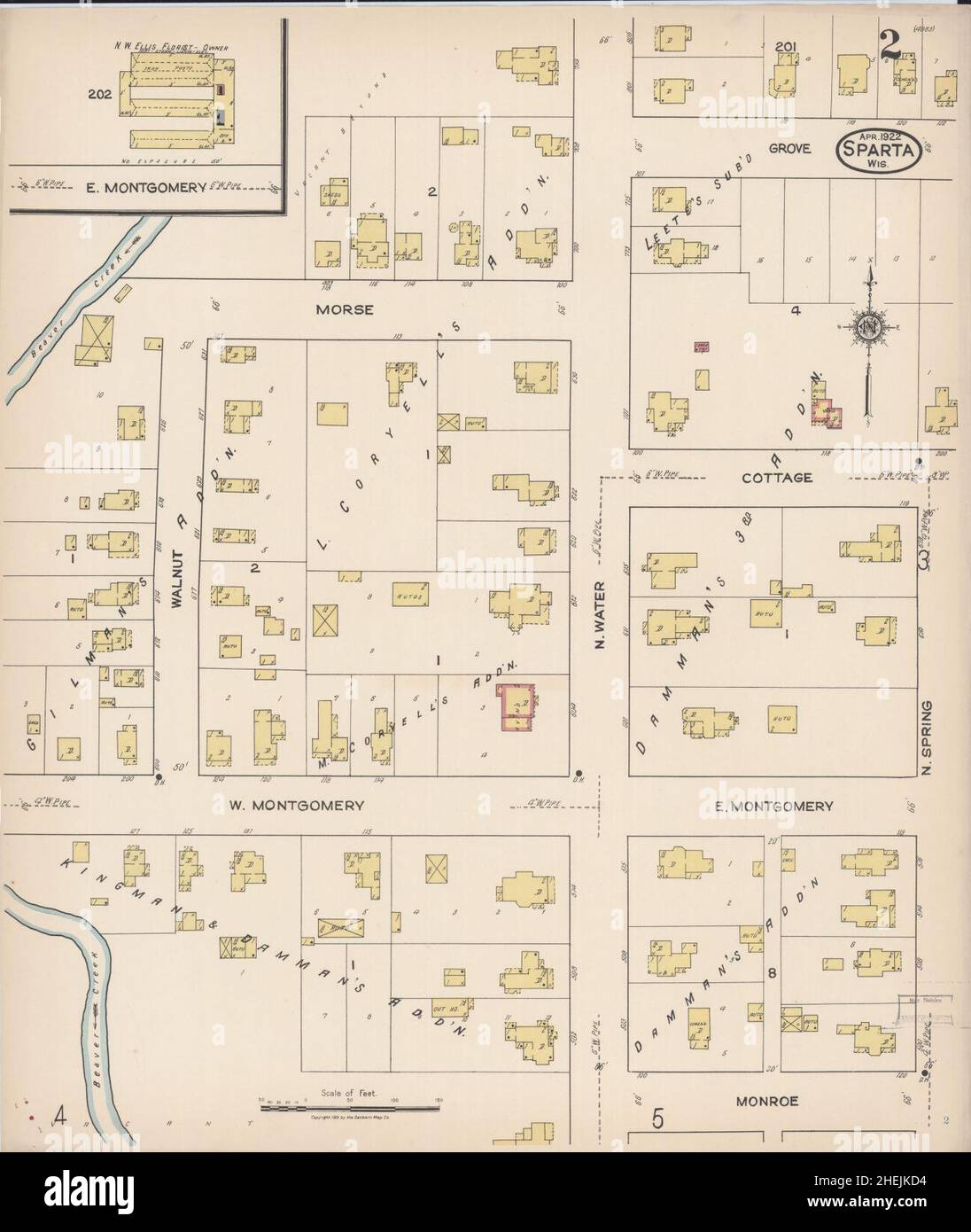 Carte d'assurance incendie Sanborn de Sparta, comté de Monroe, Wisconsin. Banque D'Images