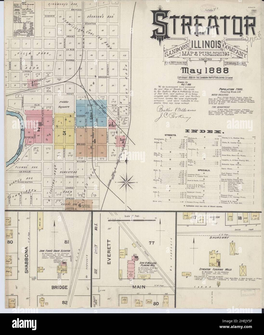 Sanborn carte d'assurance-incendie de Streator, comté de la salle, Illinois. Banque D'Images