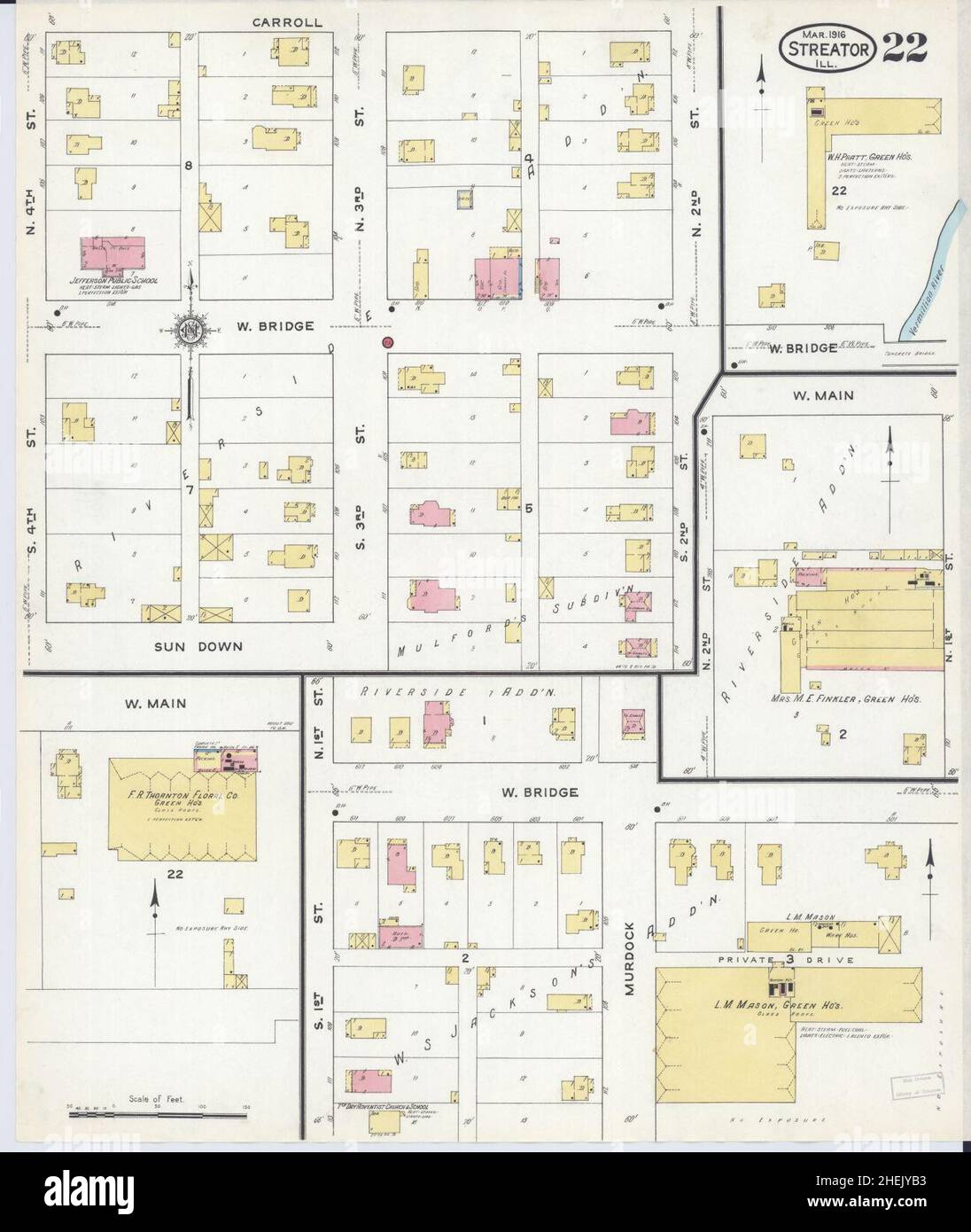 Sanborn carte d'assurance-incendie de Streator, comté de la salle, Illinois. Banque D'Images