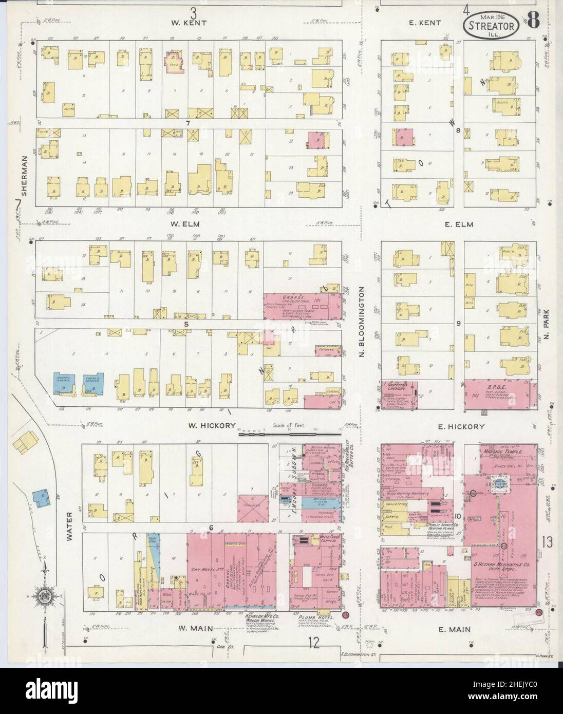 Sanborn carte d'assurance-incendie de Streator, comté de la salle, Illinois. Banque D'Images