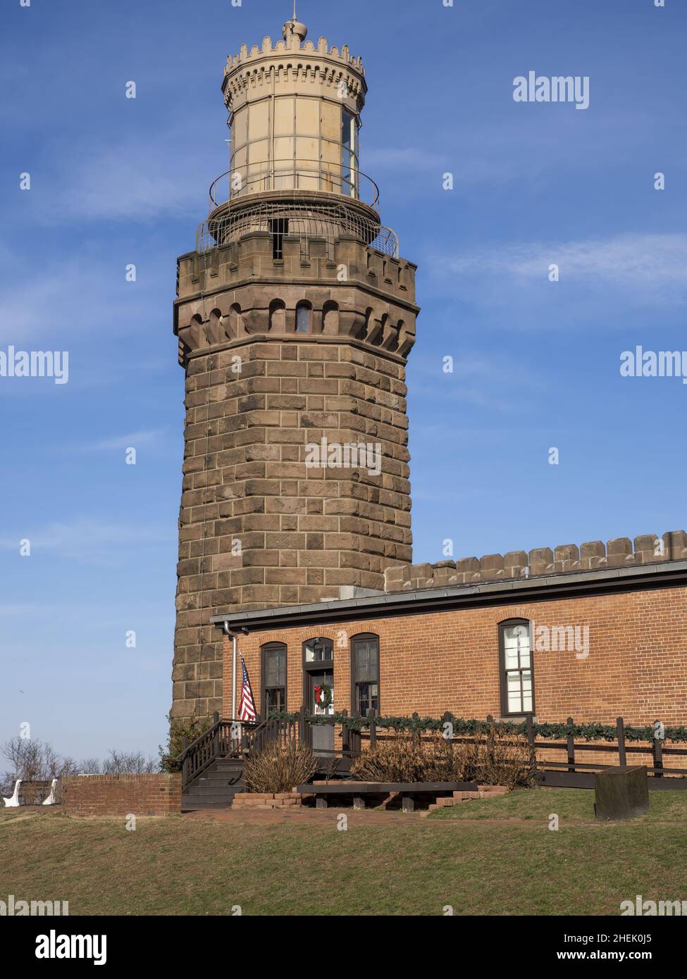 Navesink Twin Lights, Highlands, Monmouth County, New Jersey, États-Unis,Vue sur Sandy Hook Bay. Banque D'Images