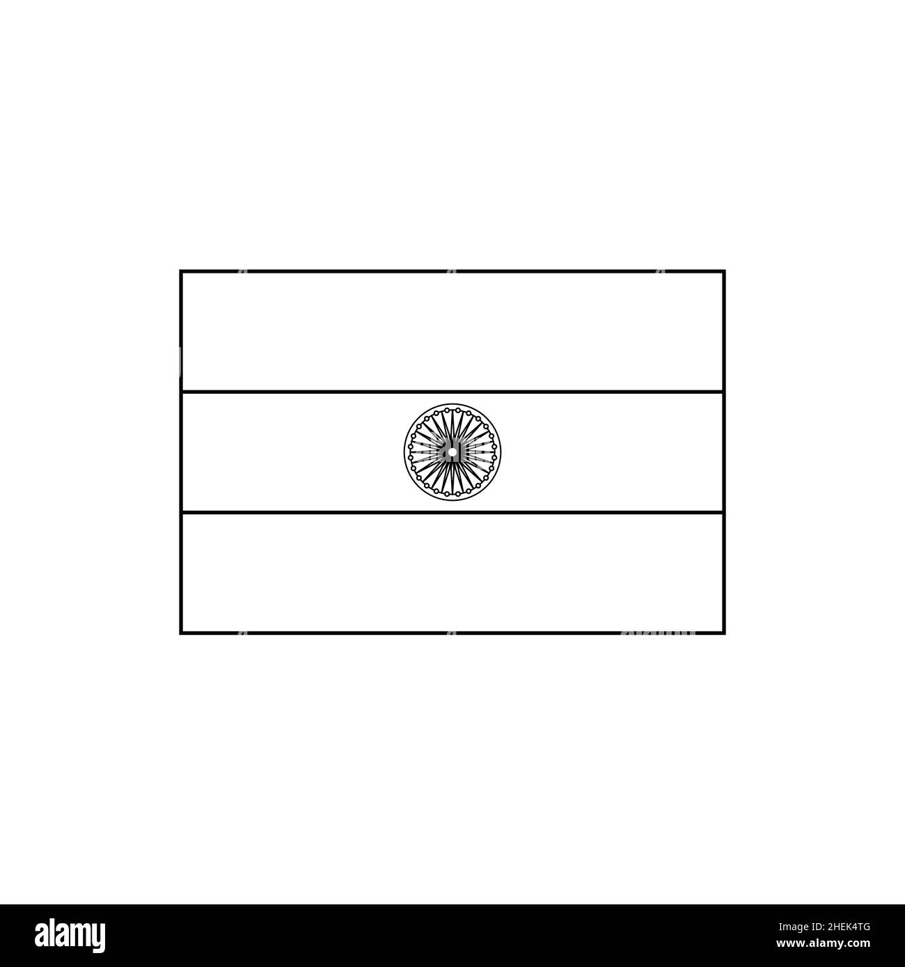 Drapeau à contour noir de l'Inde.Icône de vecteur de ligne mince Illustration de Vecteur