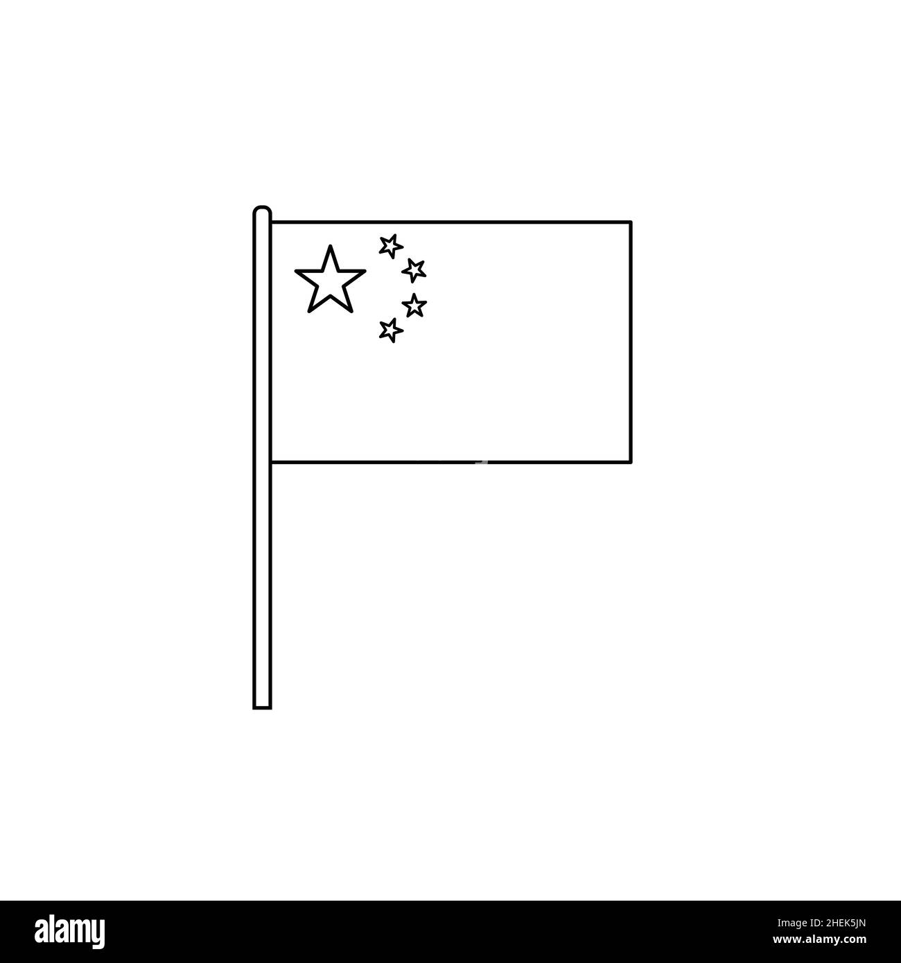Drapeau à contour noir sur la Chine.Icône de vecteur de ligne mince Illustration de Vecteur