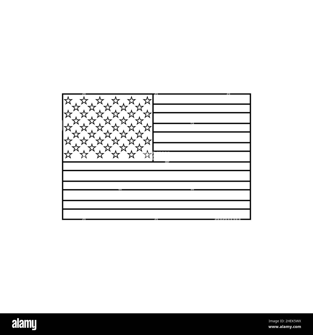 Drapeau à contour noir des États-Unis.Icône de vecteur de ligne mince Illustration de Vecteur