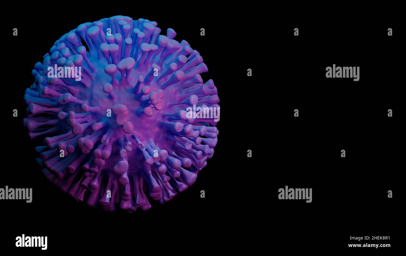 Concept du coronavirus SRAS-COV-2. Virus microscope gros plan. 3d rendu avec espace de copie. Banque D'Images