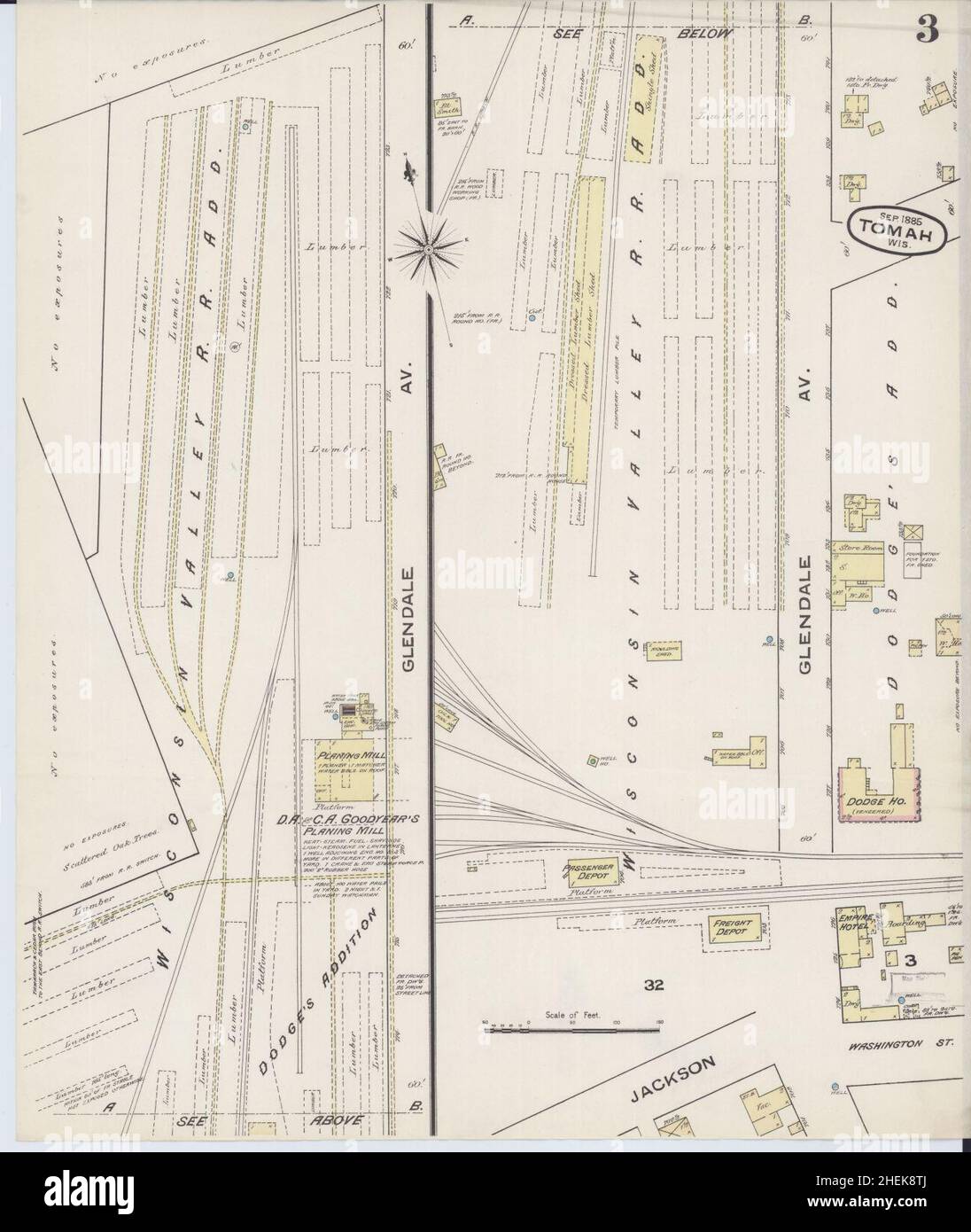 Sanborn carte d'assurance-incendie de Tomah, comté de Monroe, Wisconsin. Banque D'Images