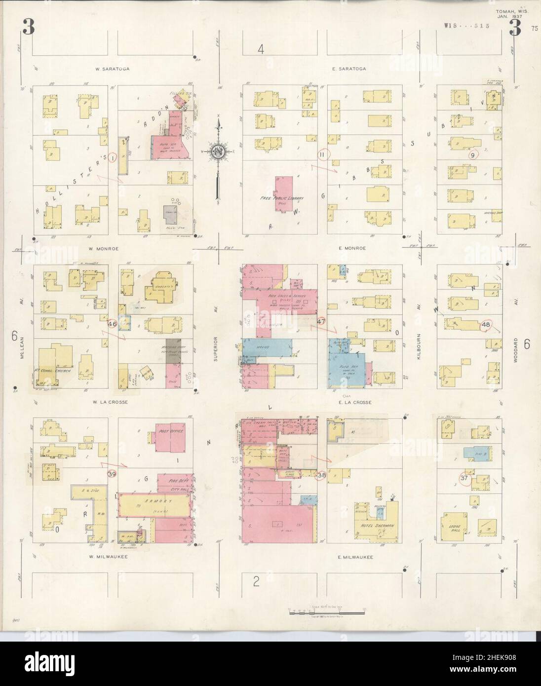 Sanborn carte d'assurance-incendie de Tomah, comté de Monroe, Wisconsin. Banque D'Images