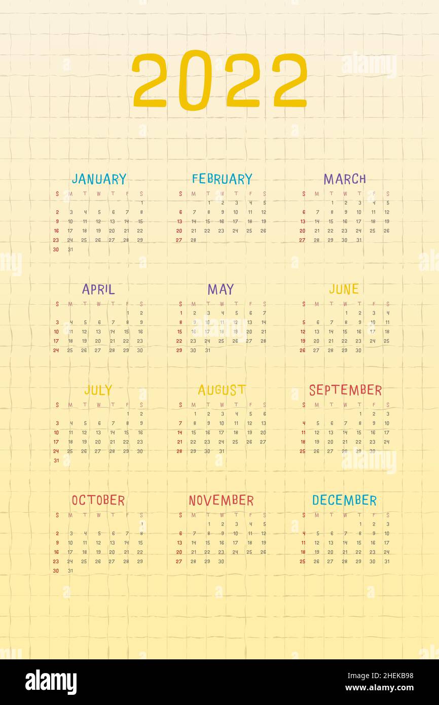calendrier 2022 avec multicolore mignon puil design format vertical. Illustration de Vecteur