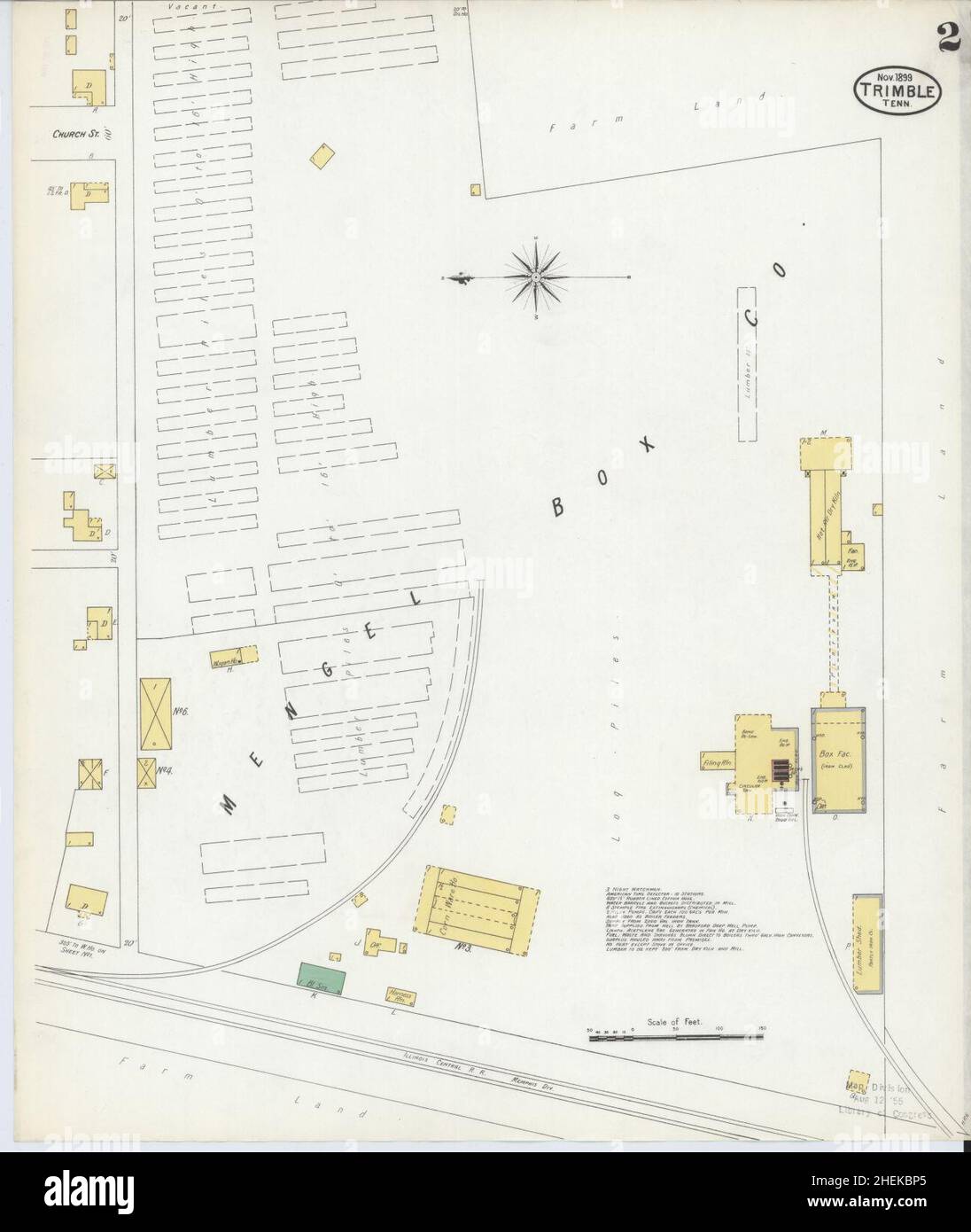 Sanborn carte d'assurance-incendie de Trimble, comté de Dyer, Tennessee. Banque D'Images