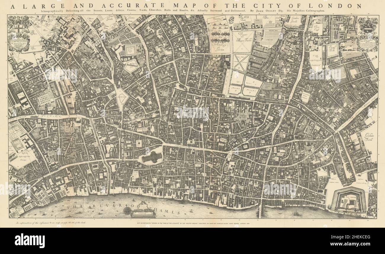 La ville de Londres vers 1676, après John Ogilby.55x92cm 1908 ancienne carte Banque D'Images