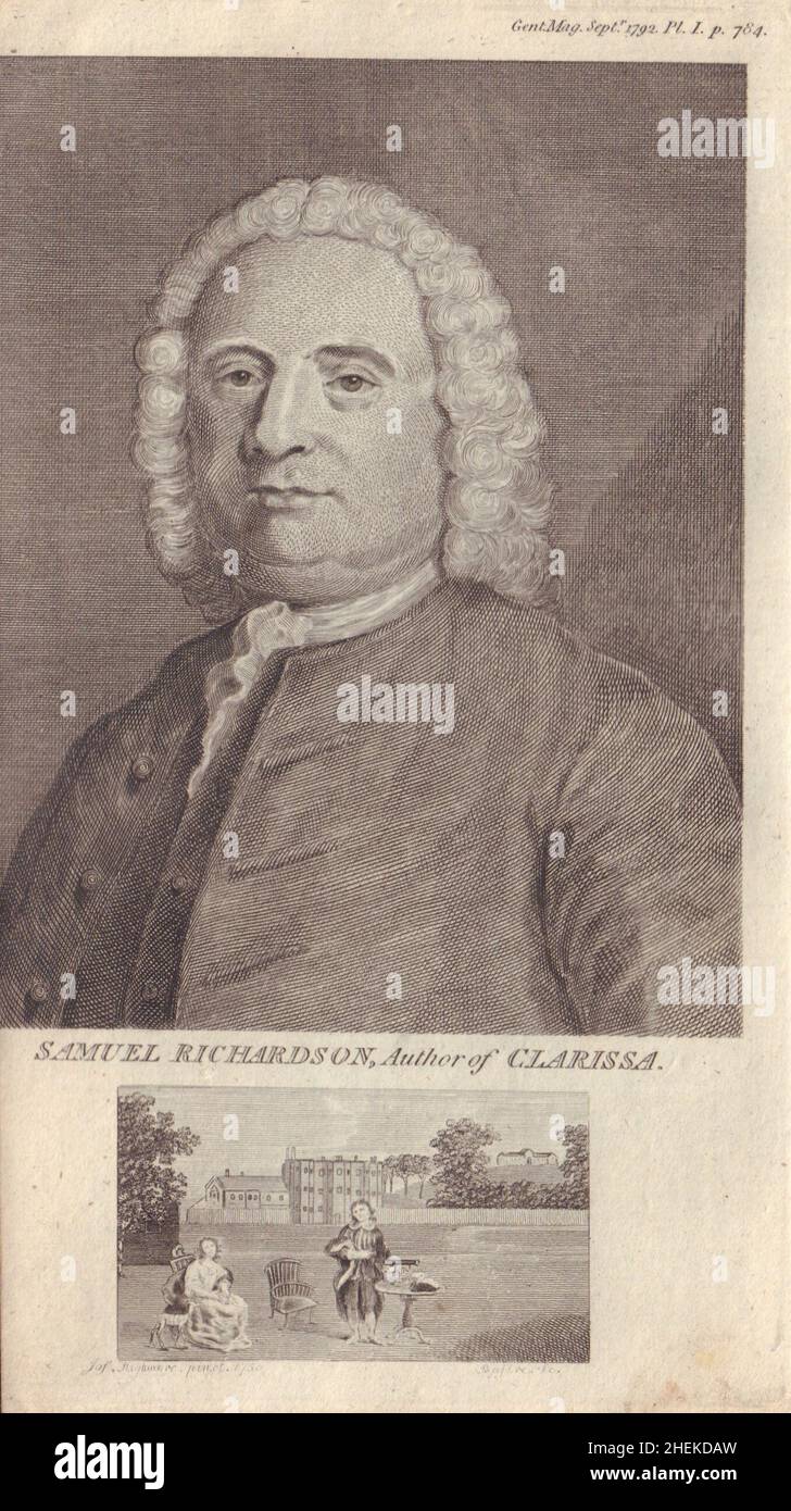 Portrait de Samuel Richardson, auteur de Clarissa 1792 vieux imprimé antique Banque D'Images