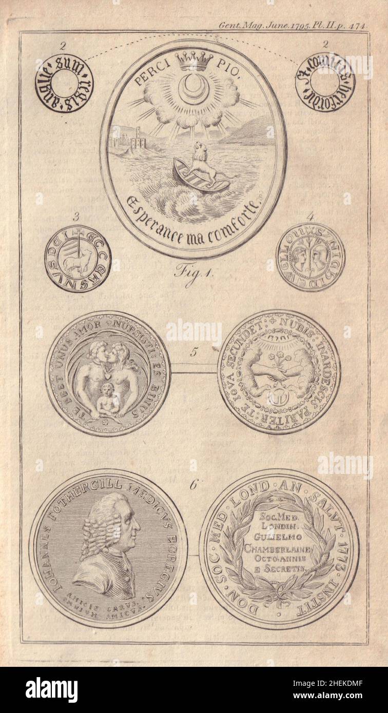 Sceau de la famille Percy.Médailles de Connubial et de Fothergill.William Chamberlaine 1795 Banque D'Images