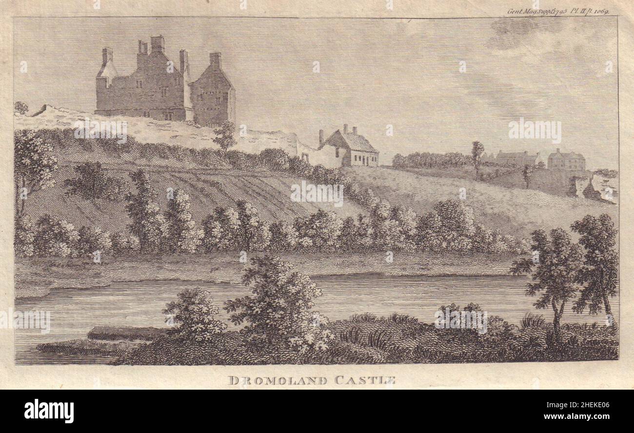 Vue sur le château de Dromoland, Newmarket-on-Fergus, comté de Clare, Irlande 1795 Banque D'Images