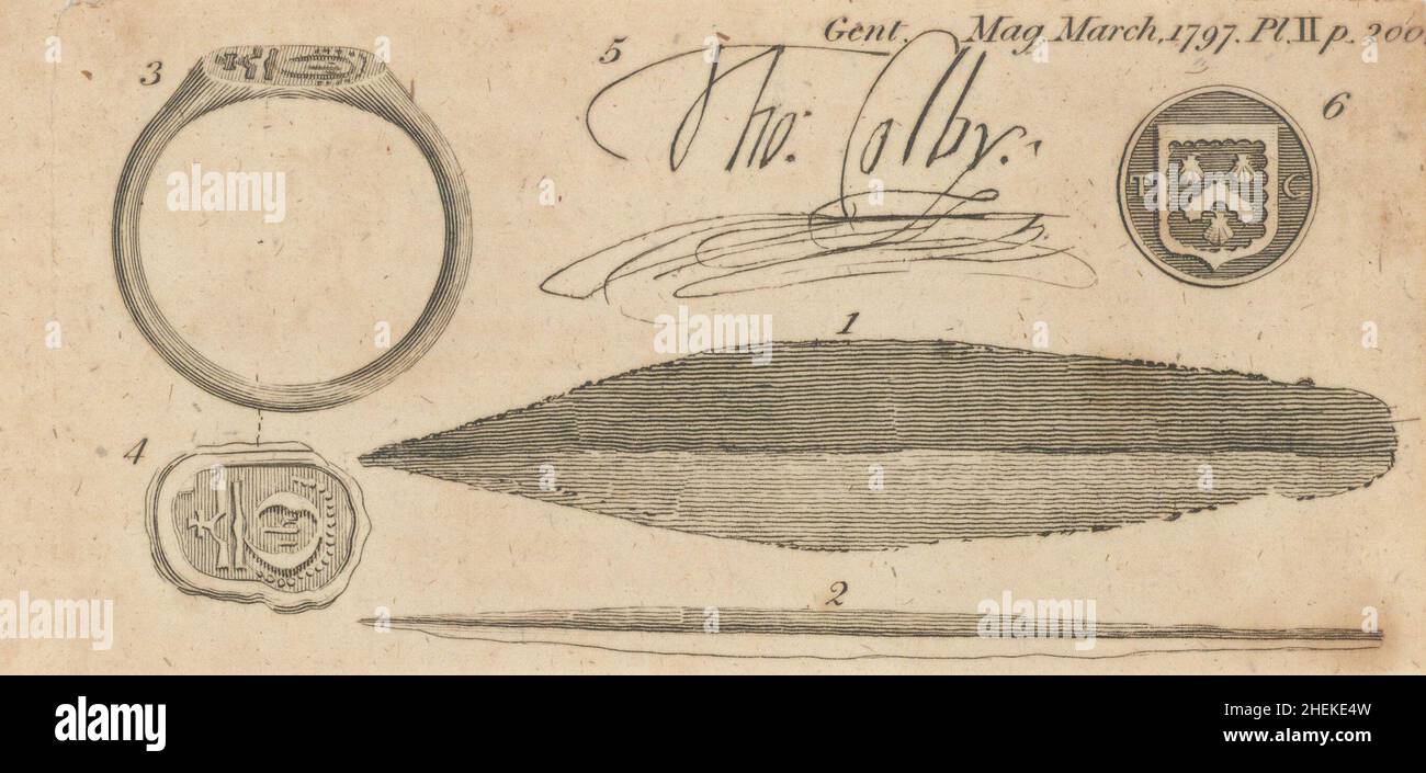 CELT en Écosse.Bague d'étanchéité trouvée à Perth.T Colby Seal et autographes.PETIT 1797 Banque D'Images