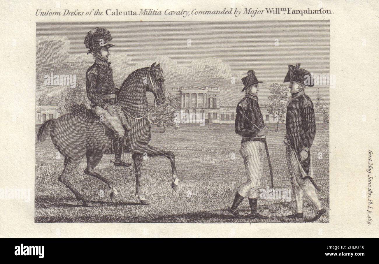 Calcutta Milice Cavalry uniformes, commandé par le major Farquharson.Inde 1802 Banque D'Images