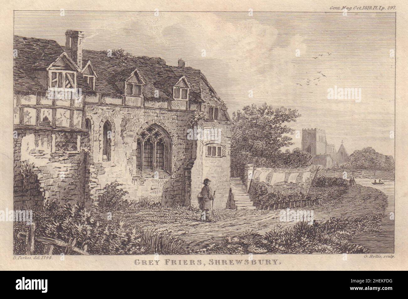Vue sud des vestiges des Greyfriars, Shrewsbury, Shropshire 1818 Banque D'Images