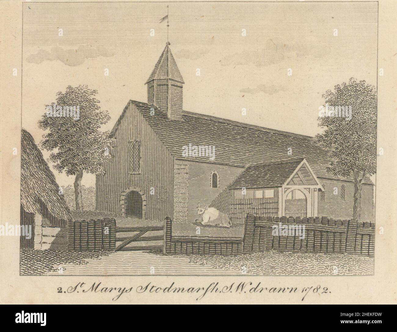 Vue sud-ouest de l'église Sainte-Marie à Stodmarsh, dessinée en 1782, Kent 1798 Banque D'Images
