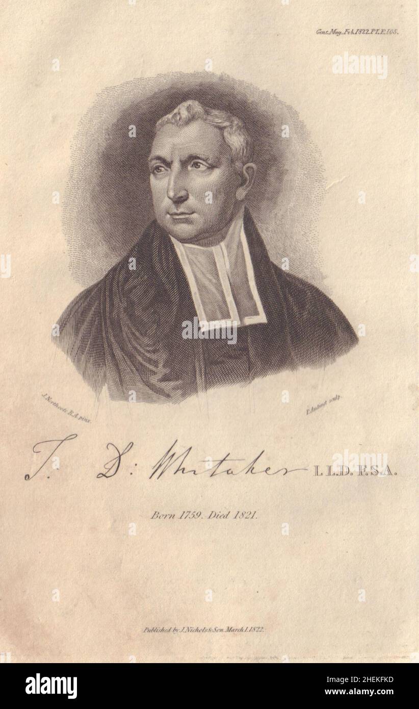 Thomas Dunham Whitaker clergyman et topographe 1759-1821 1822 vieux imprimé Banque D'Images