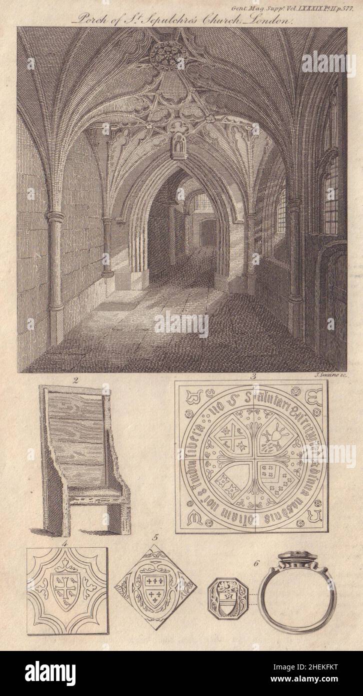 Saint-Sépulcre église porche Holborn Londres.Bede président St Paul's Jurow 1819 Banque D'Images