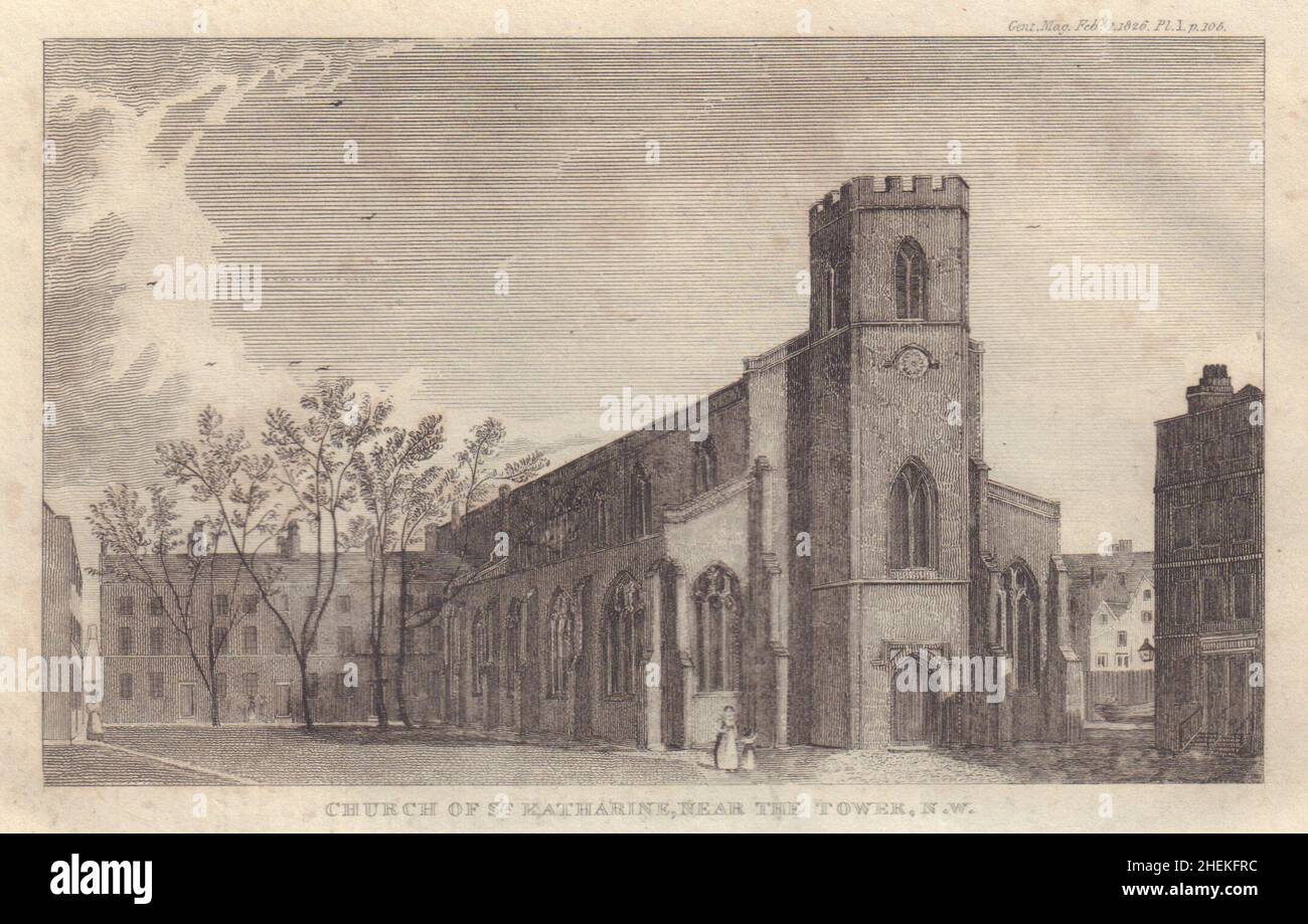 Ancienne église de St Katharine par la Tour démolie en 1821, Londres 1826 Banque D'Images