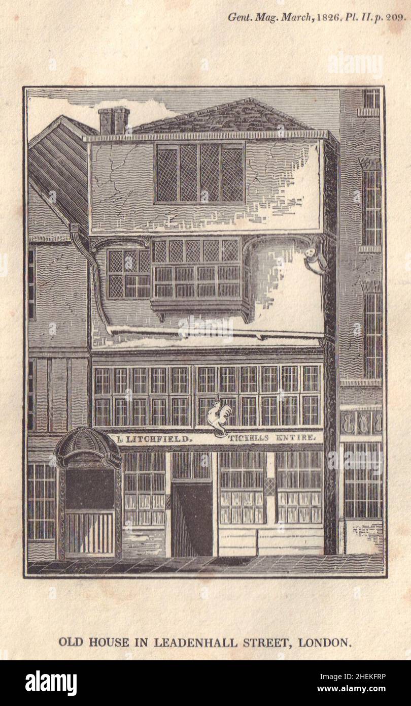 Litchfield.Tickells entier.Ancienne maison dans Leadenhall Street, Londres 1826 imprimé Banque D'Images